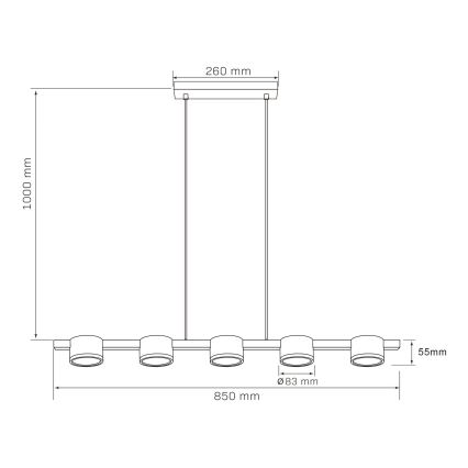 LED Luster na sajli MIRELLA 5xGX53/6W/230V crna