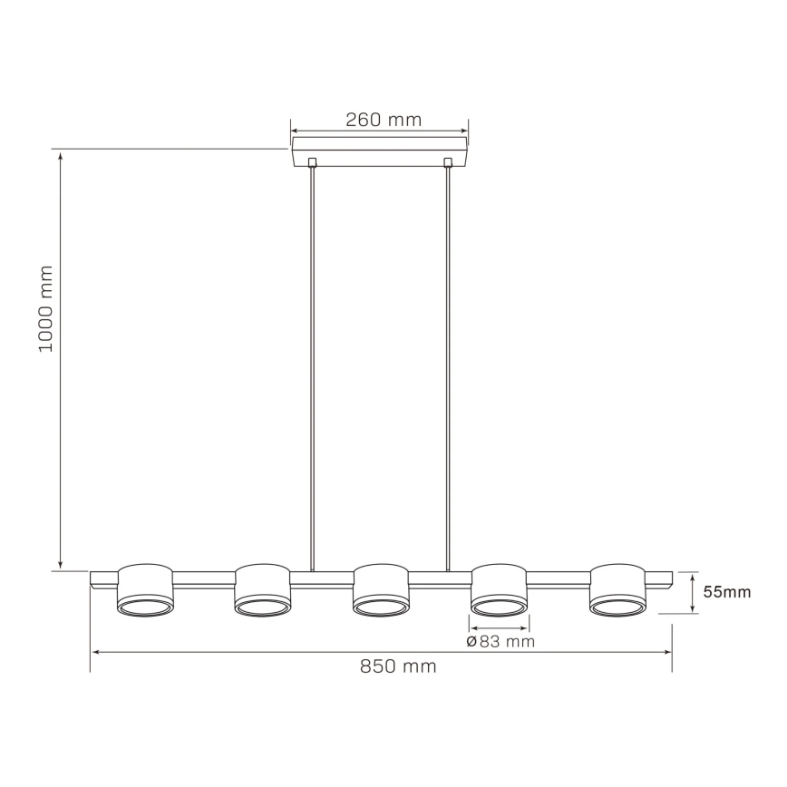 LED Luster na sajli MIRELLA 5xGX53/6W/230V crna