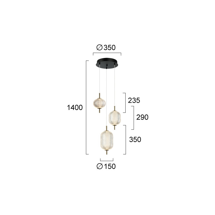 LED luster na sajli PELLUCID LED/20W/230V brončana/crna