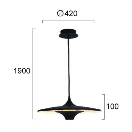 LED luster na sajli RENE LED/19W/230V CRI 90 crna