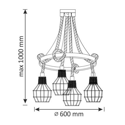 LED Luster na sajli ROPE ALEGRA 4xE27/10W/230V