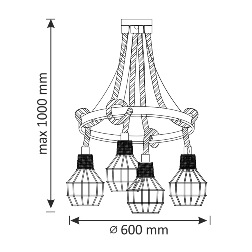 LED Luster na sajli ROPE ALEGRA 4xE27/10W/230V
