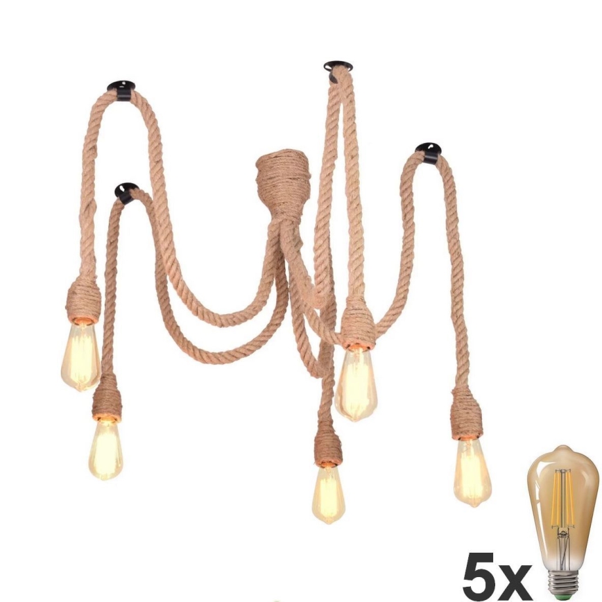 LED Luster na sajli ROPE CASA 5xE27/10W/230V pauk