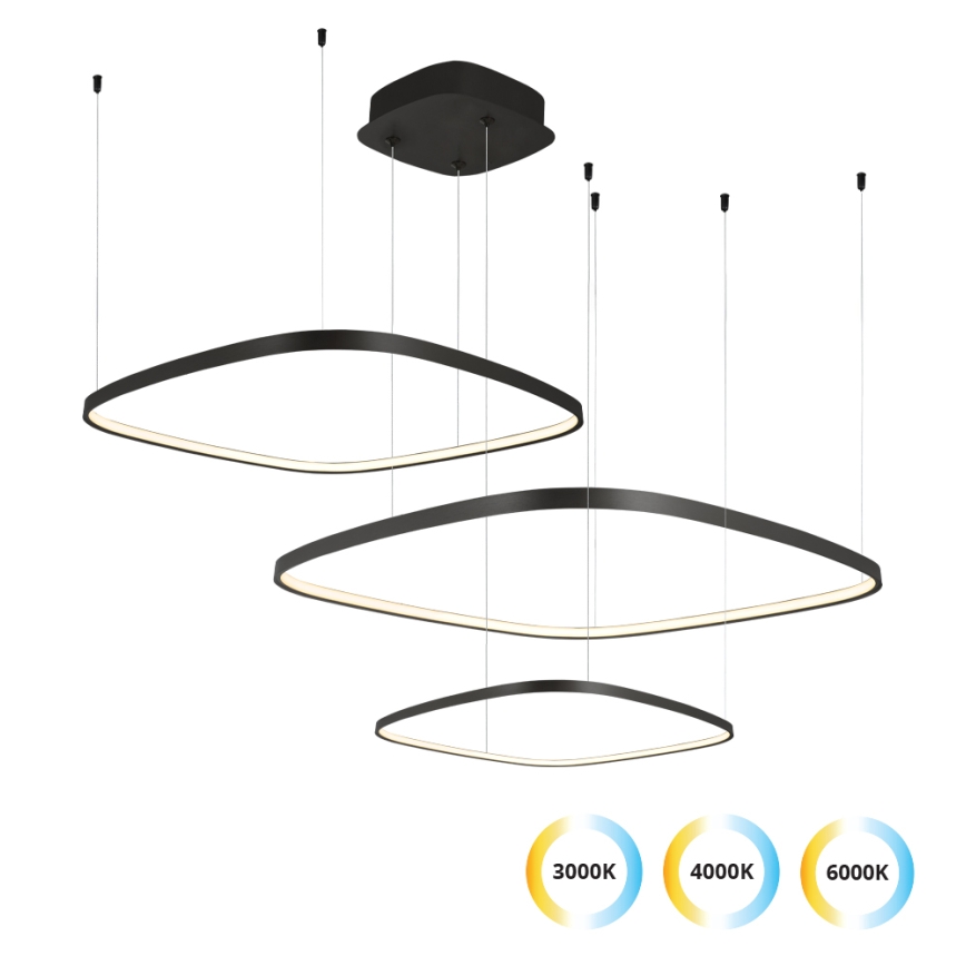 LED luster s mogućnošću prigušivanja na sajli LORENZO LED/70W/230V 3000/4000/6000K crna + daljinski upravljač