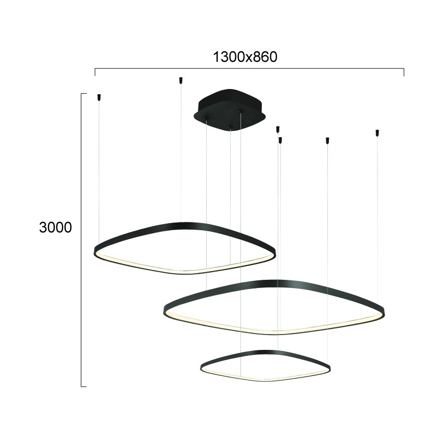 LED luster s mogućnošću prigušivanja na sajli LORENZO LED/70W/230V 3000/4000/6000K crna + daljinski upravljač
