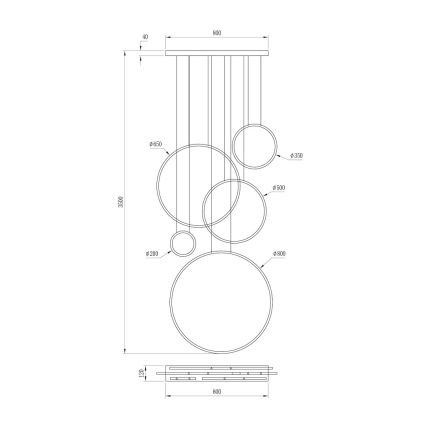 LED luster na sajli SATURNO LED/100W/230V crna