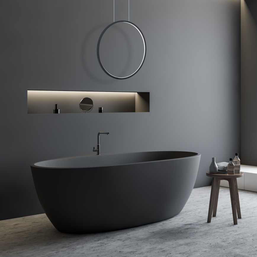 LED luster na sajli SATURNO LED/28W/230V Ø 50 cm IP44 crna