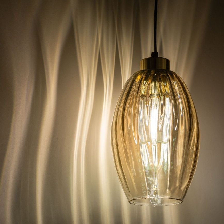 LED luster na sajli SEBO 1xE27/15W/230V crna/dimna bež