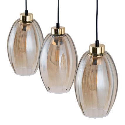 LED luster na sajli SEBO 3xE27/15W/230V crna/dimljeno bež