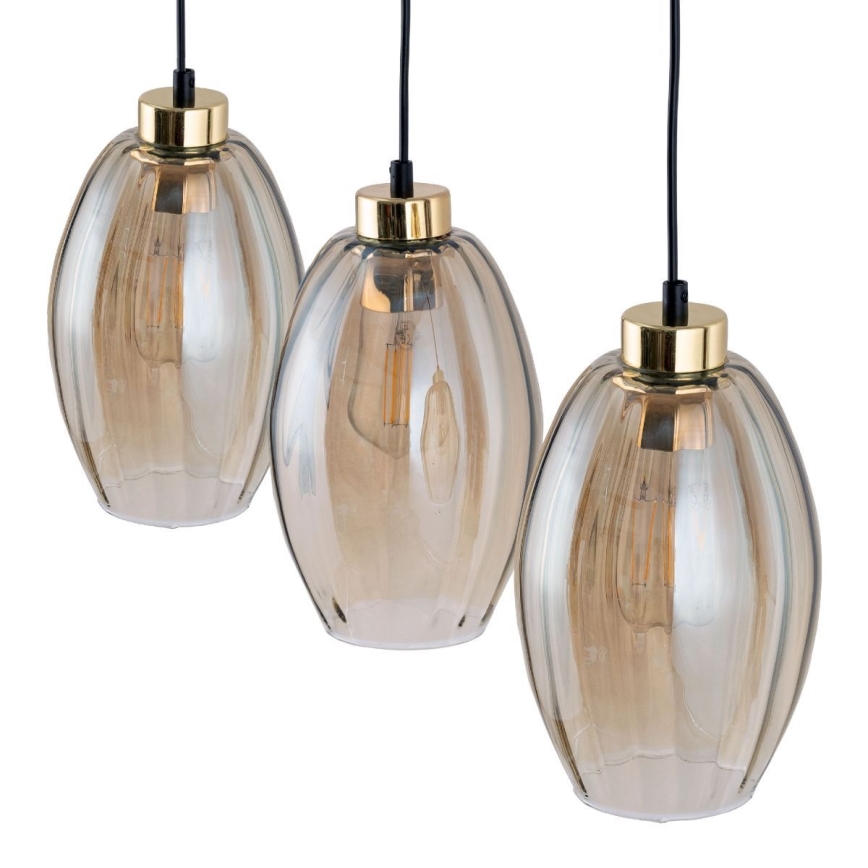 LED luster na sajli SEBO 3xE27/15W/230V crna/dimljeno bež
