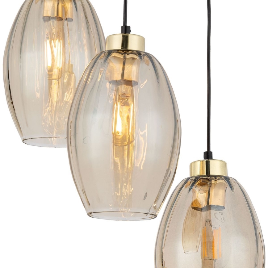 LED luster na sajli SEBO 3xE27/15W/230V crna/zadimljeno bež