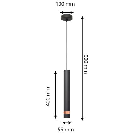 LED Luster na sajli TUBA 1xGU10/4,8W/230V crna/bakrena