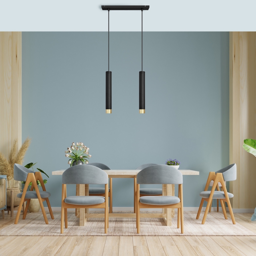 LED Luster na sajli TUBA 2xGU10/4,8W/230V crna/zlatna