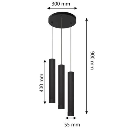 LED Luster na sajli TUBA 3xGU10/4,8W/230V crna