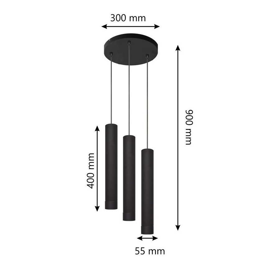 LED Luster na sajli TUBA 3xGU10/4,8W/230V crna