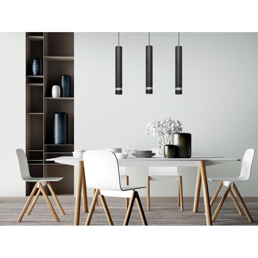 LED Luster na sajli TUBA 3xGU10/4,8W/230V crna/sjajni krom