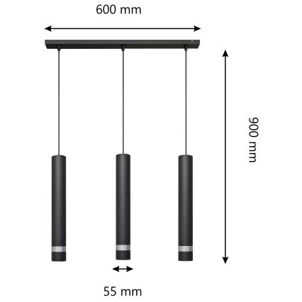 LED Luster na sajli TUBA 3xGU10/4,8W/230V crna/sjajni krom