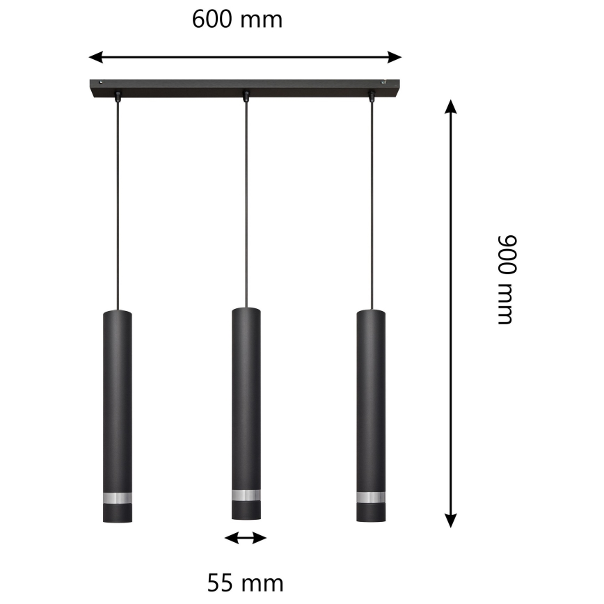 LED Luster na sajli TUBA 3xGU10/4,8W/230V crna/sjajni krom