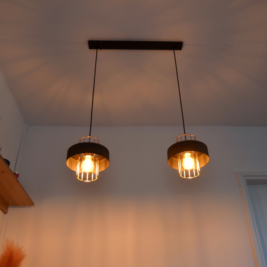 LED Luster na sajli VOLTA 2xE27/15W/230V crna/zlatna