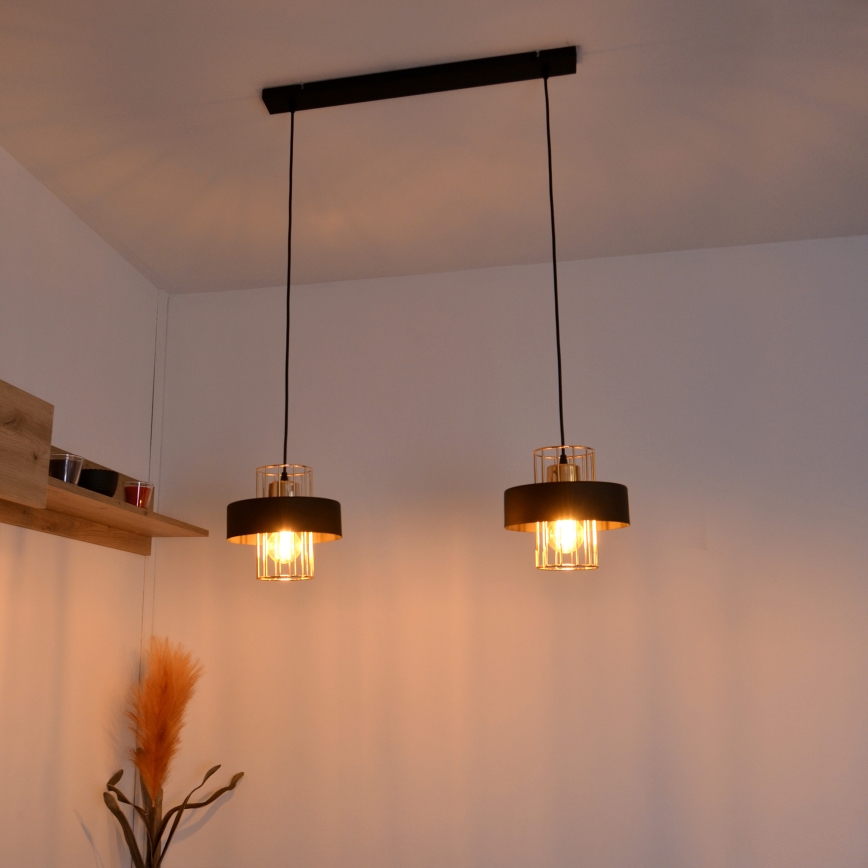 LED Luster na sajli VOLTA 2xE27/15W/230V crna/zlatna