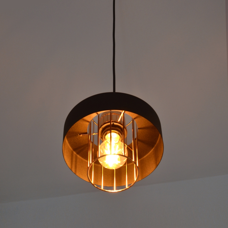 LED Luster na sajli VOLTA 2xE27/15W/230V crna/zlatna