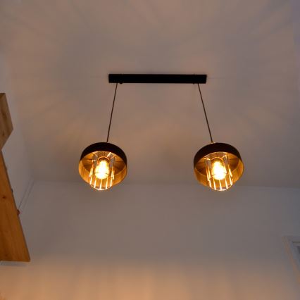 LED Luster na sajli VOLTA 2xE27/15W/230V crna/zlatna