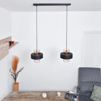 LED Luster na sajli VOLTA 2xE27/15W/230V crna/zlatna
