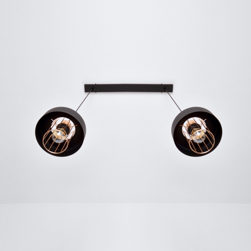 LED Luster na sajli VOLTA 2xE27/15W/230V crna/zlatna