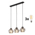 LED luster na sajli ZULIA 3xE27/15W/230V crna/dimljena crna