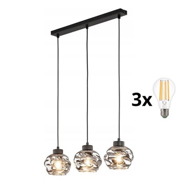 LED luster na sajli ZULIA 3xE27/15W/230V crna/dimljena crna