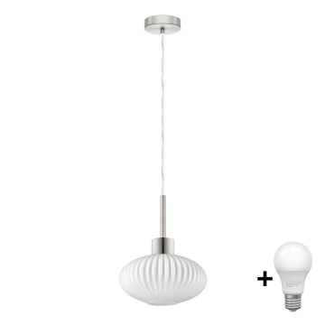 LED Luster na žici HARMA 1xE27/60W/230V promjer 25 cm mat čelik/bijela