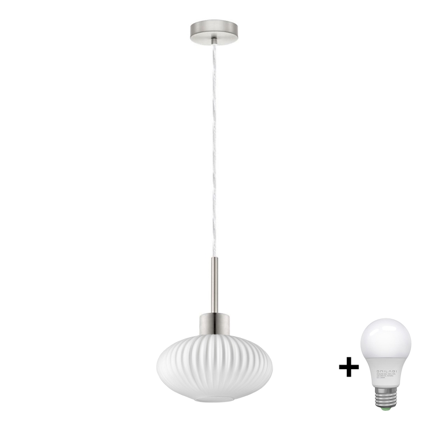 LED Luster na žici HARMA 1xE27/60W/230V promjer 25 cm mat čelik/bijela