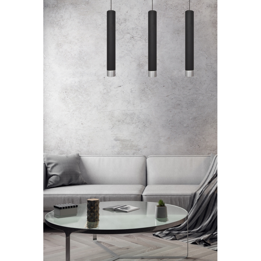 LED luster na užetu TUBA 3xGU10/4,8W/230V crna/sjajni krom
