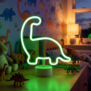 LED neon stolna dekoracija, 2 W, napajanje 3xAA ili putem USB-a — dinosaurus