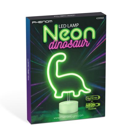 LED neon stolna dekoracija, 2 W, napajanje 3xAA ili putem USB-a — dinosaurus