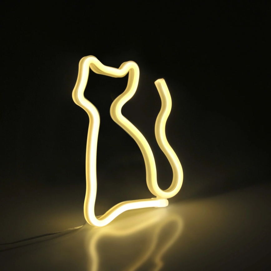 LED neonska zidna dekoracija MAČKA LED/3W/3xAA USB žuta
