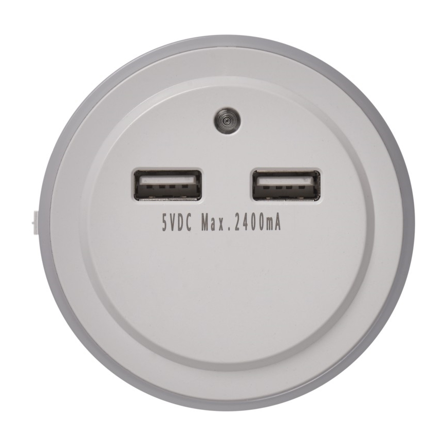 LED Noćna svjetiljka za utičnicu s fotosenzorom+2xUSB 3xLED/0,3W/230V