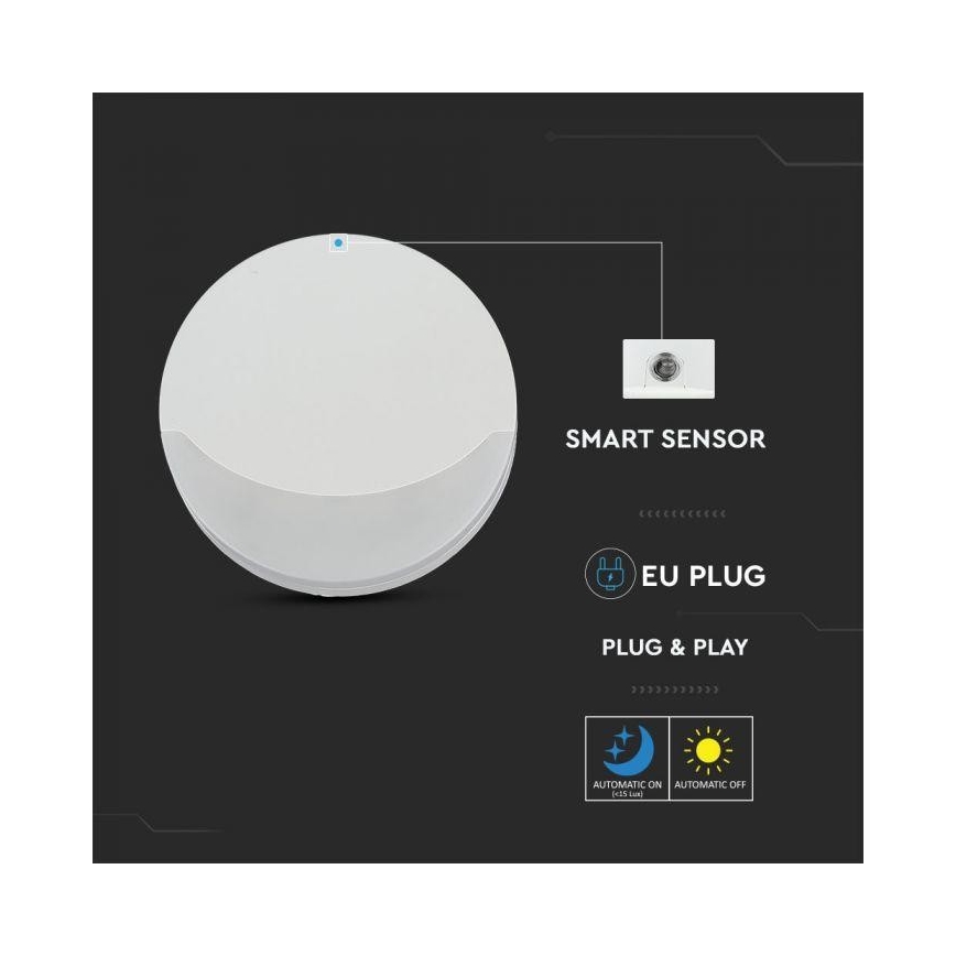 LED Noćno svjetlo sa senzorom SAMSUNG CHIP LED/0,5W/230V 65mm 3000K okruglo
