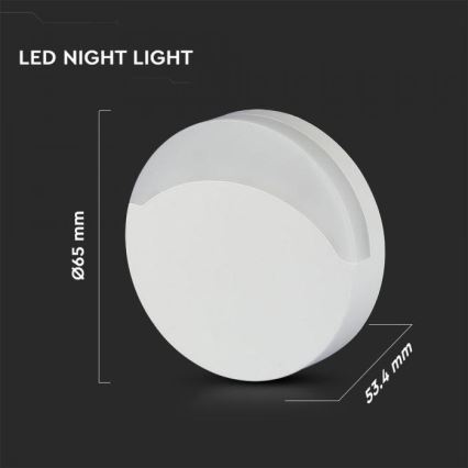 LED Noćno svjetlo sa senzorom SAMSUNG CHIP LED/0,5W/230V 65mm 3000K okruglo