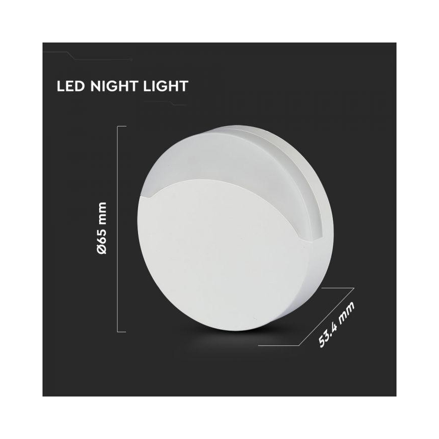 LED Noćno svjetlo sa senzorom SAMSUNG CHIP LED/0,5W/230V 65mm 3000K okruglo