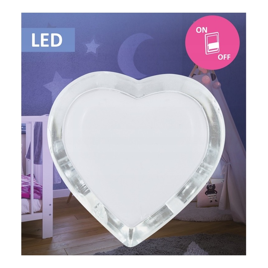 LED Noćno svjetlo za utičnicu 0,4W/230V bijelo srce
