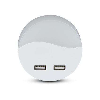 LED Noćno svjetlo za utičnicu sa senzorom za dan/noć 2xUSB LED/0,45W/230V 3000K