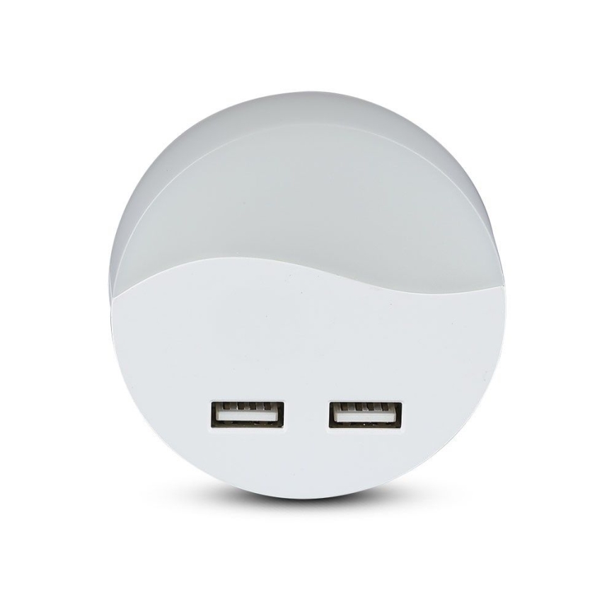 LED Noćno svjetlo za utičnicu sa senzorom za dan/noć 2xUSB LED/0,45W/230V 3000K
