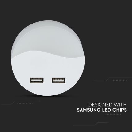 LED Noćno svjetlo za utičnicu sa senzorom za dan/noć 2xUSB LED/0,45W/230V 3000K