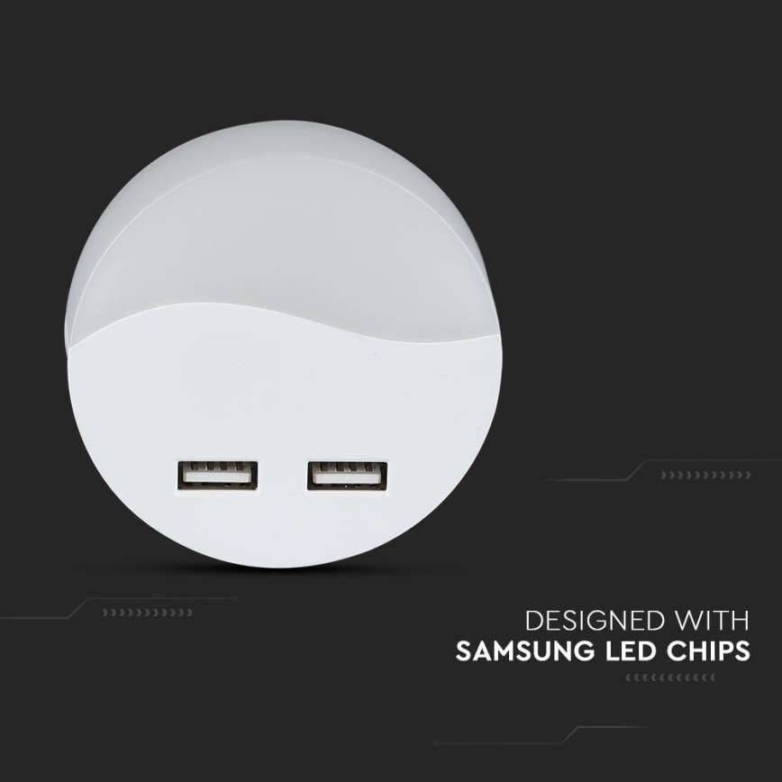 LED Noćno svjetlo za utičnicu sa senzorom za dan/noć 2xUSB LED/0,45W/230V 3000K