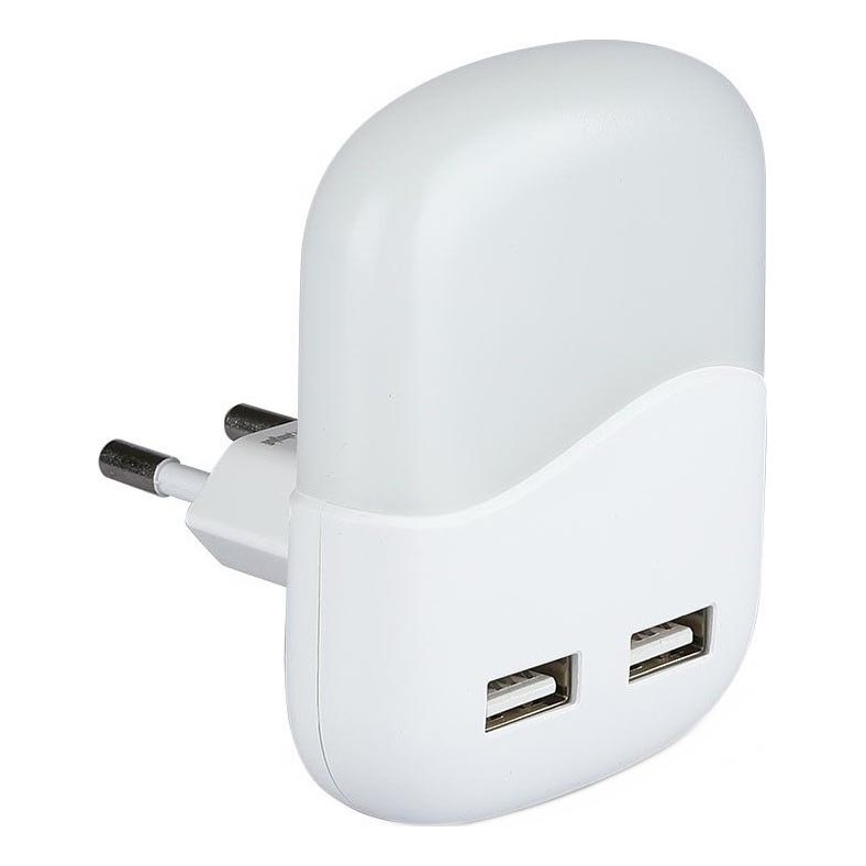 LED Noćno svjetlo za utičnicu sa senzorom za dan/noć 2xUSB LED/0,45W/230V 3000K