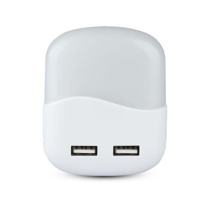 LED Noćno svjetlo za utičnicu sa senzorom za dan/noć 2xUSB LED/0,45W/230V 3000K