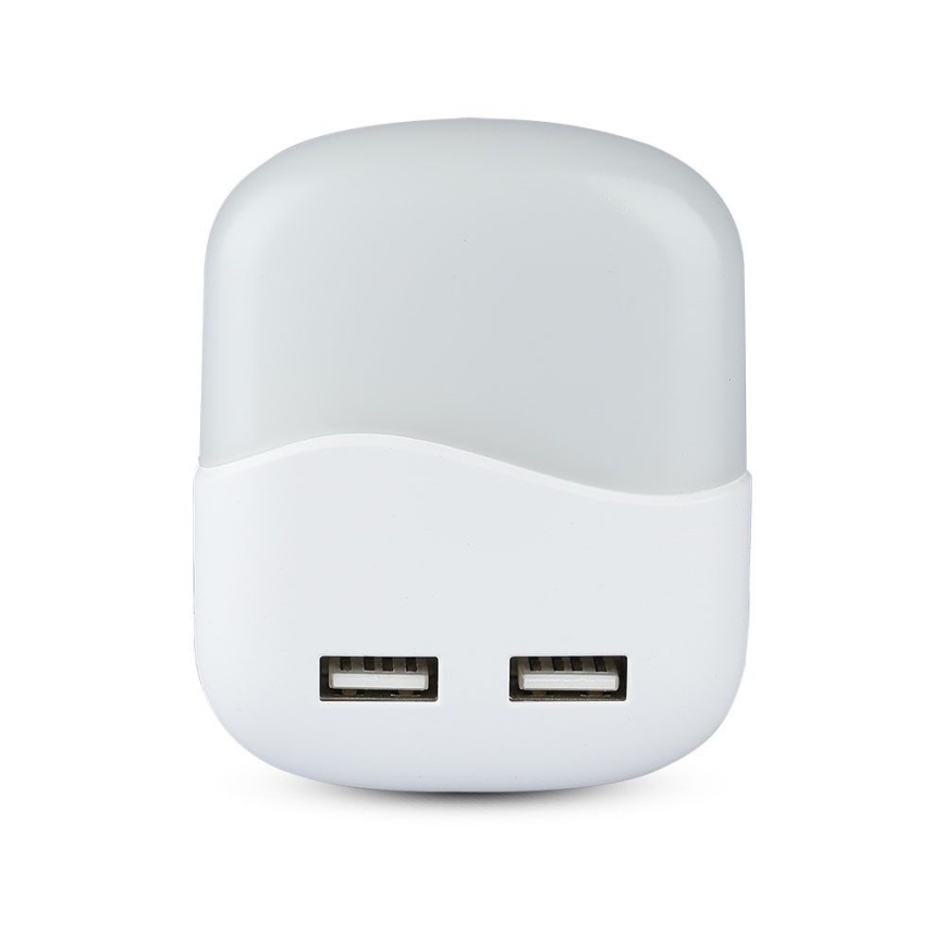 LED Noćno svjetlo za utičnicu sa senzorom za dan/noć 2xUSB LED/0,45W/230V 3000K