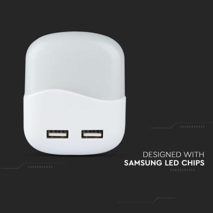 LED Noćno svjetlo za utičnicu sa senzorom za dan/noć 2xUSB LED/0,45W/230V 3000K
