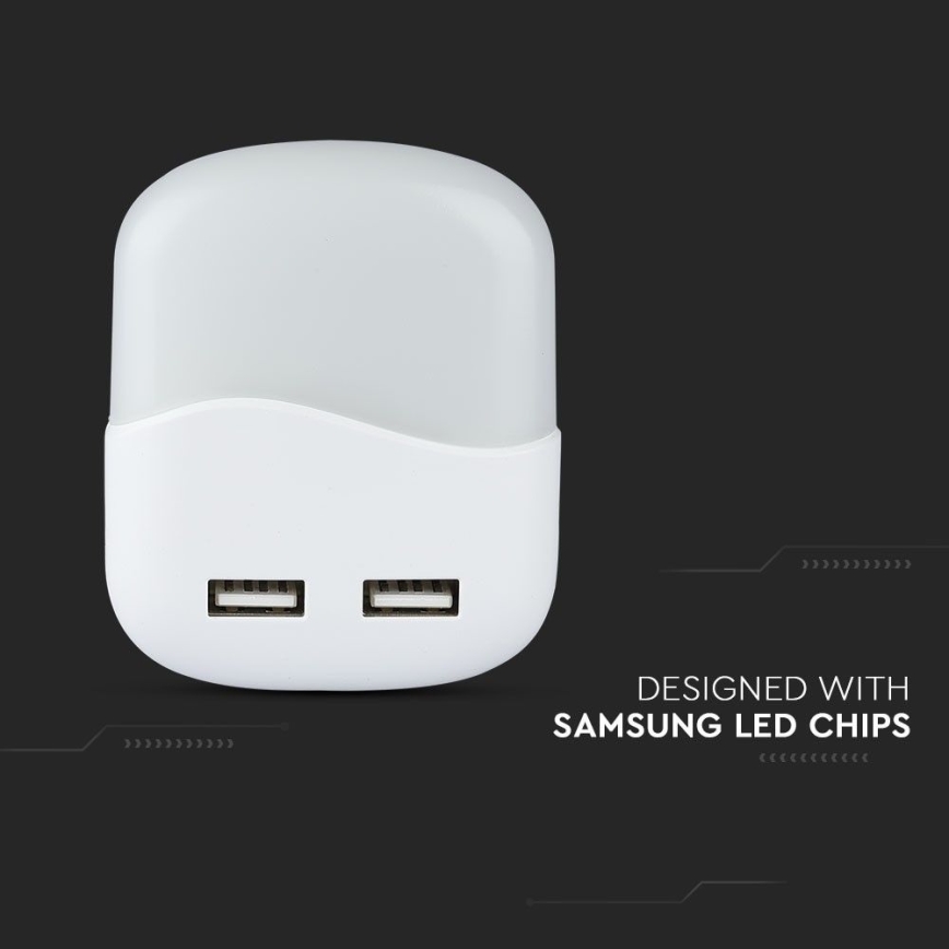 LED Noćno svjetlo za utičnicu sa senzorom za dan/noć 2xUSB LED/0,45W/230V 3000K